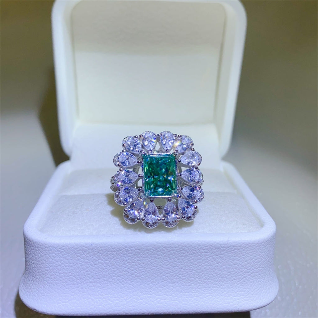 3 Carat Green Emerald-Cut Sparkala™ Pure Sterling Silver Ring