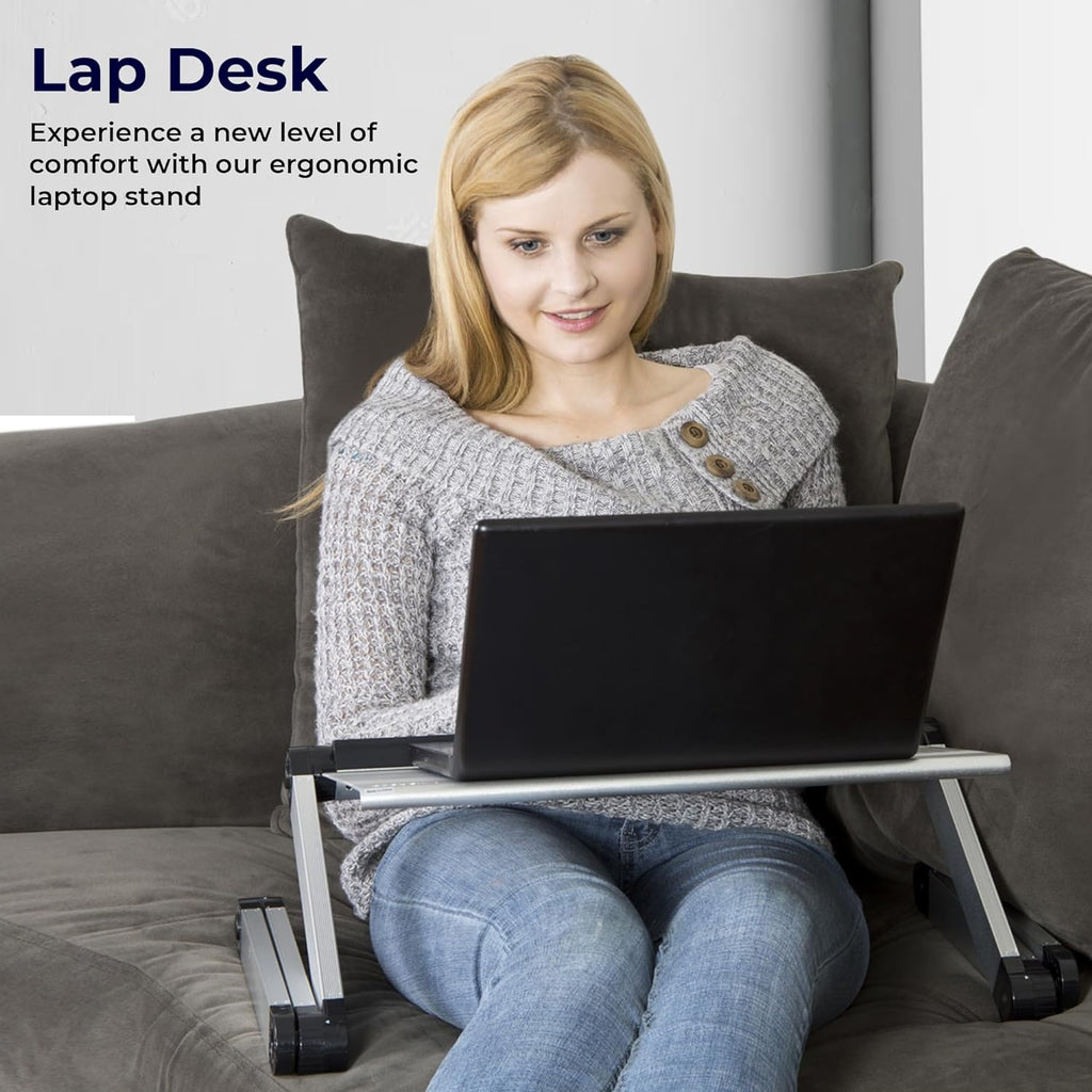 Workez Cooling Adjustable Laptop Stand for Desk W/Fan USB Ports Mouse Pad Ergonomic Foldable Laptop Stand Riser Portable Computer Holder, Silver