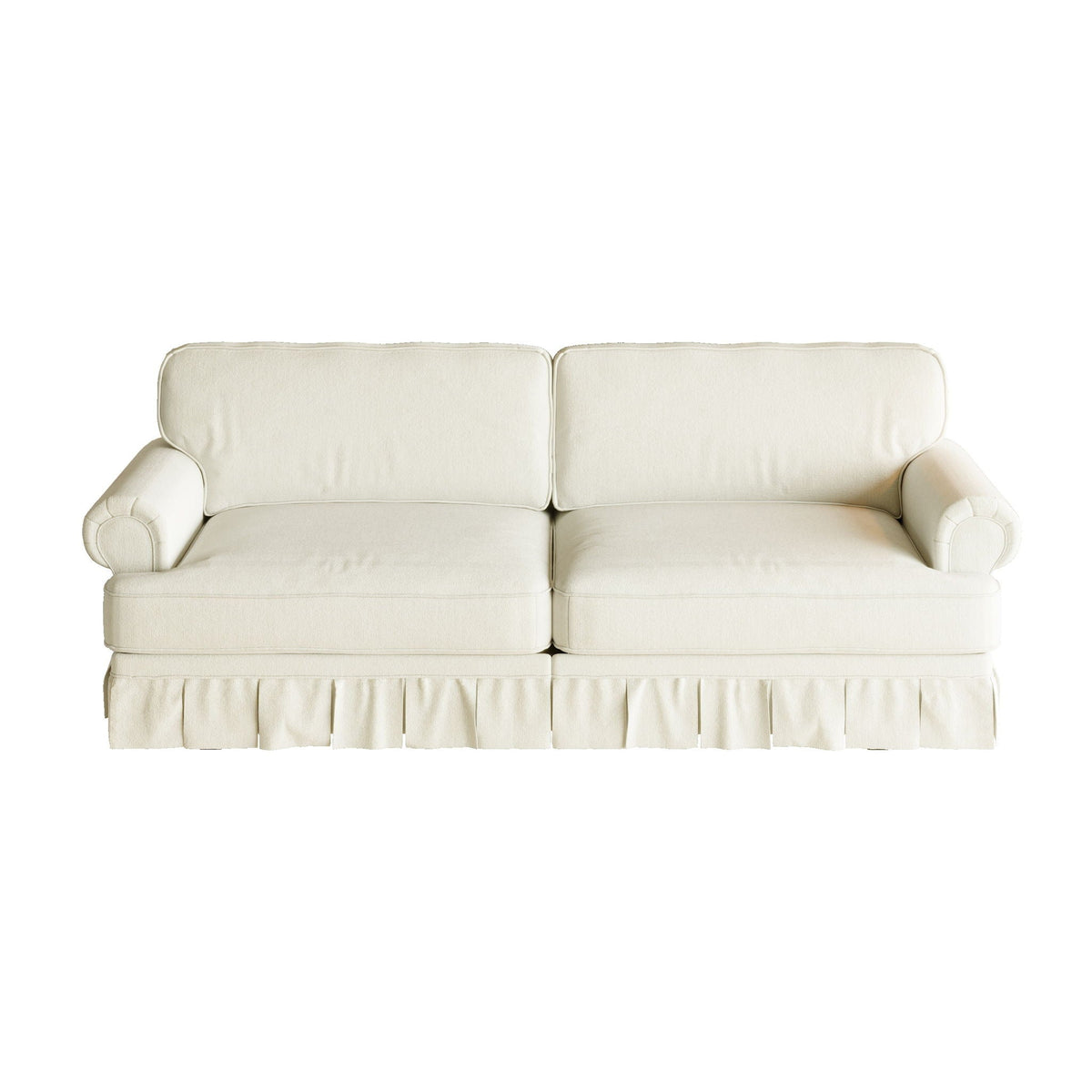 Luxuriously Comfortable Cloud Couch With Elegant Rolled Arms & Pleated Skirt Design