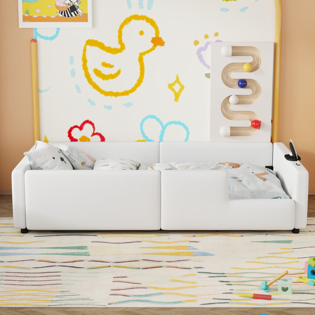 Platform Bed With Guardrail And Charging Station