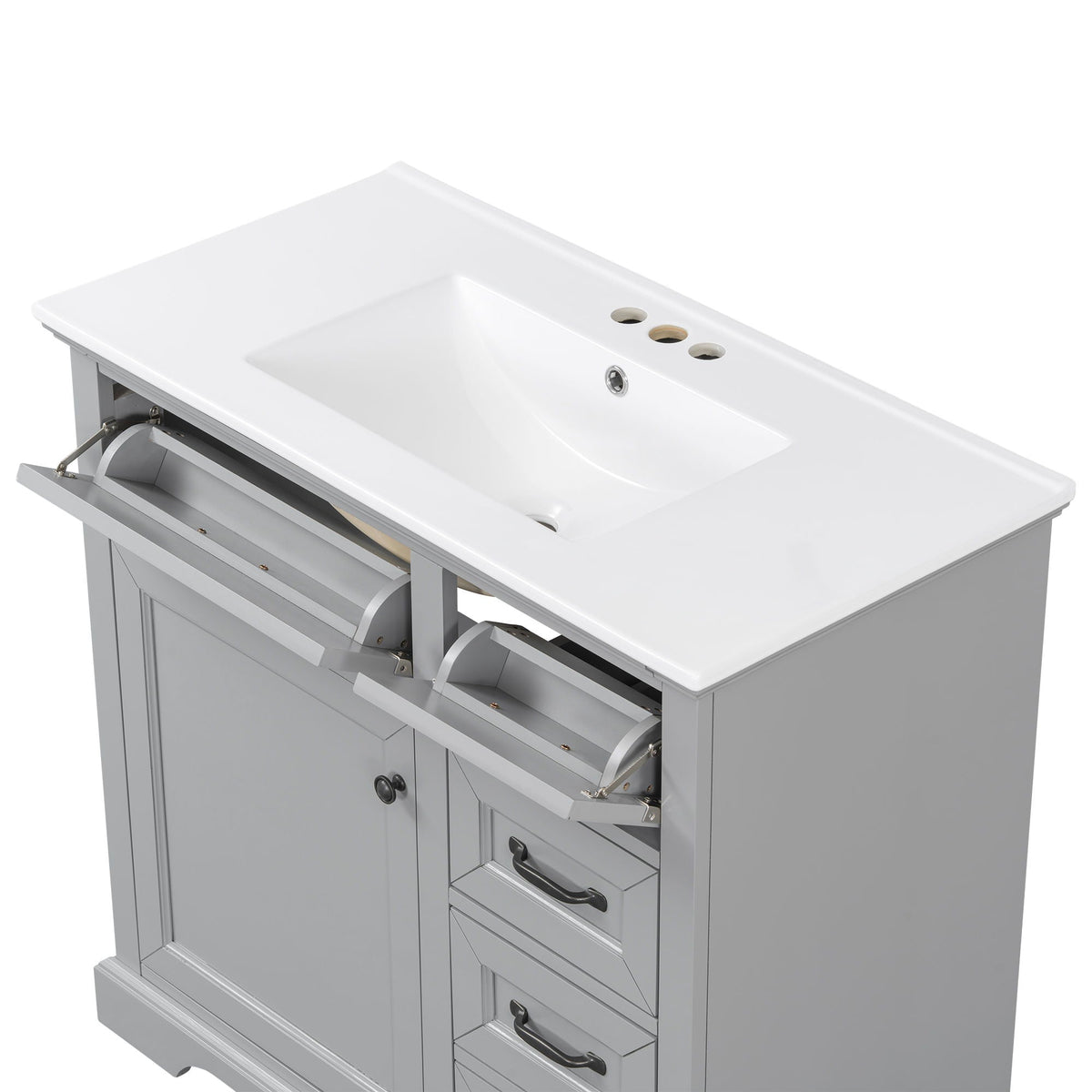 36" Bathroom Vanity With Sink, 2 Tip-Out Drawers, Soft Close Hinges