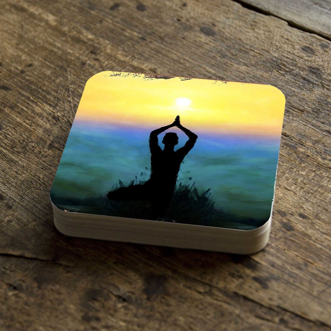 Yoga Wooden Cork Coasters Gift Set of 4 by Nature Wonders - Nature Wildlife Decor  - 95385C-S4