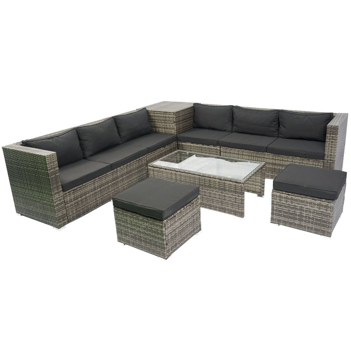 8 Piece Patio Sectional Wicker Rattan Outdoor Furniture Sof Set With One Storage Box Under Seat And Cushion Box - Gray / Black