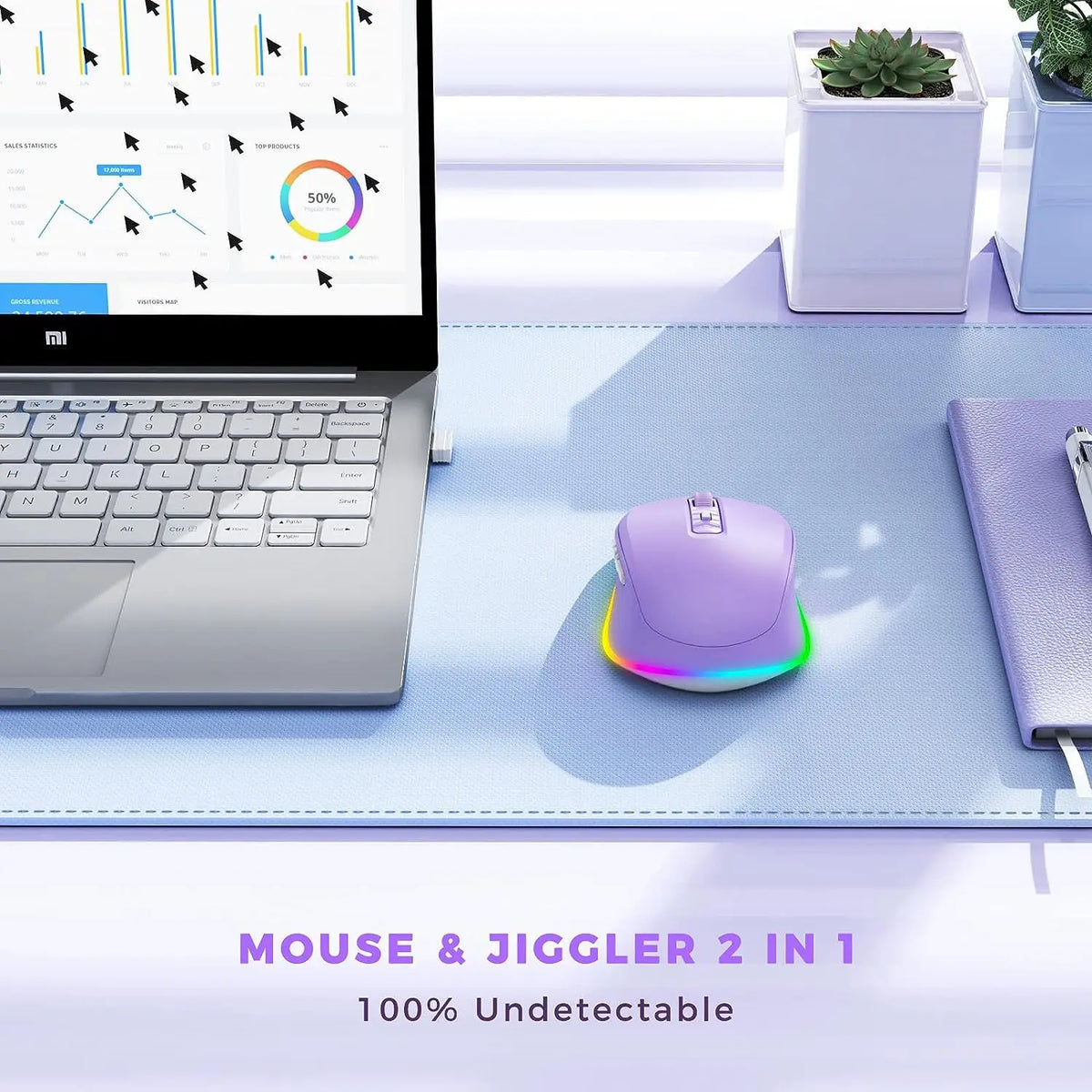 Wireless Mouse Jiggler LED Rechargeable Moving Mouse Mover for Laptop with Undetectable Random Movement Keeps Computers Awake