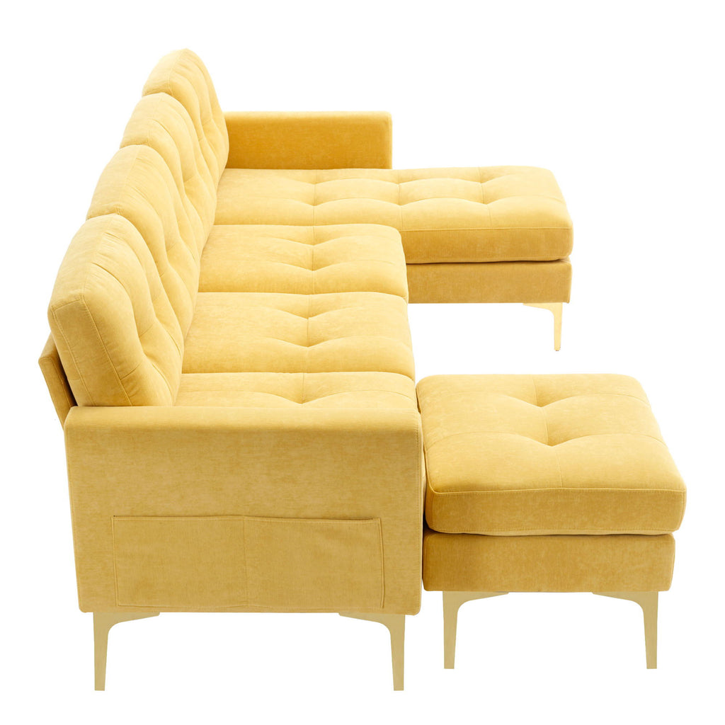 Modern L - Shape Convertible Sectional Sofa With Movable Ottoman