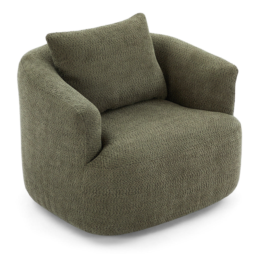 360° Swivel Barrel Sofa Chair With Throw Pillow, Upholstered Accent Chair