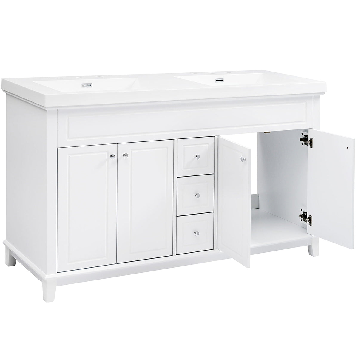 Bathroom Vanity With Double Sinks, 3 Drawers & 4 Doors - White