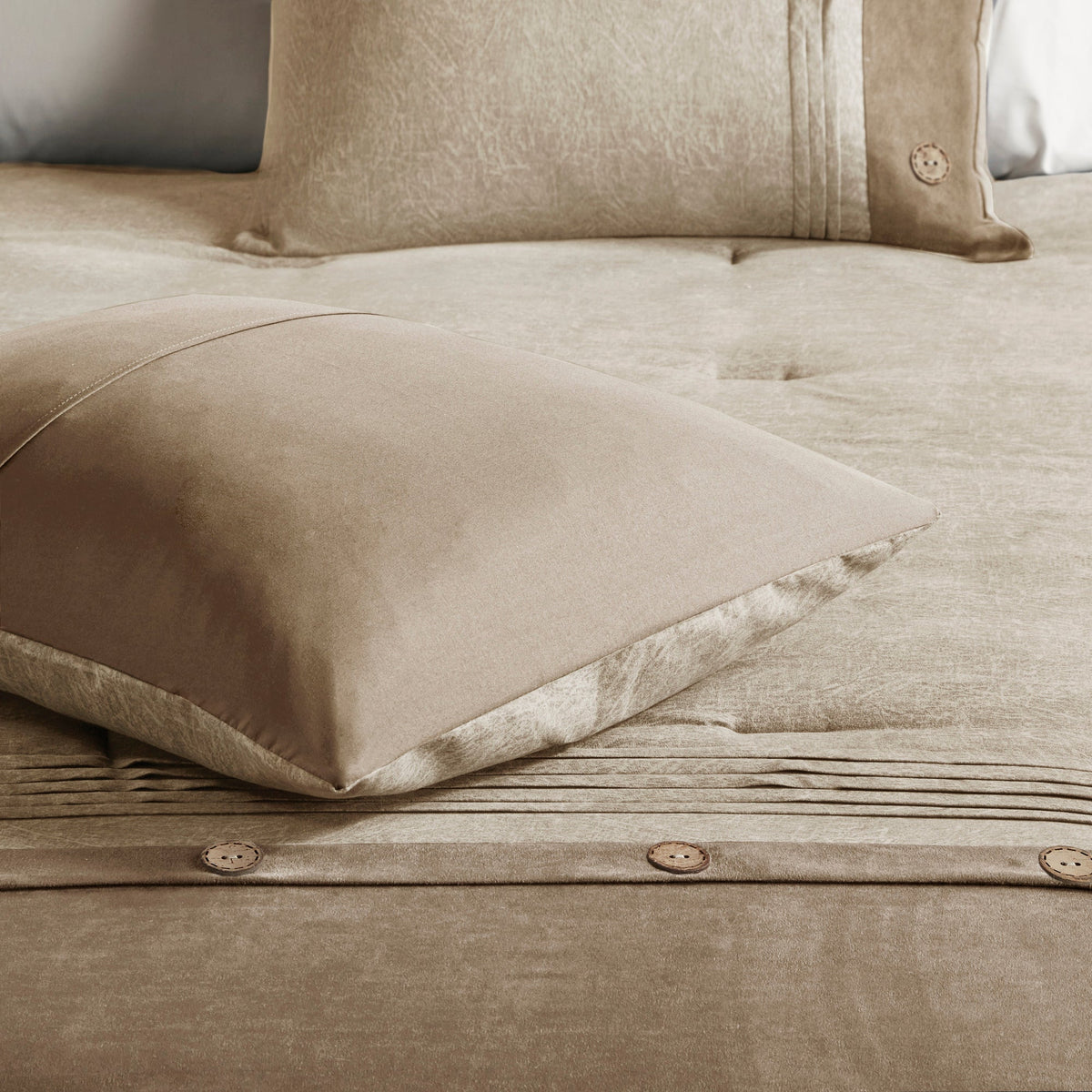 7 Piece Faux Suede Comforter Set Tan California King
