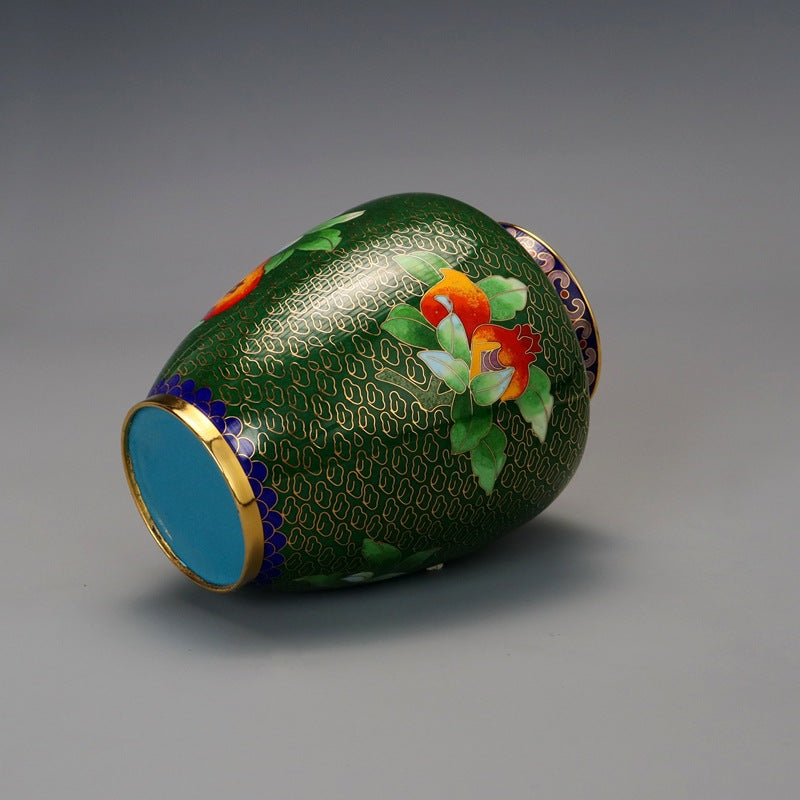 Traditional Chinese Handmade Copper-Based Cloisonne Enamel 5-inch Pomegranate Vase with Base