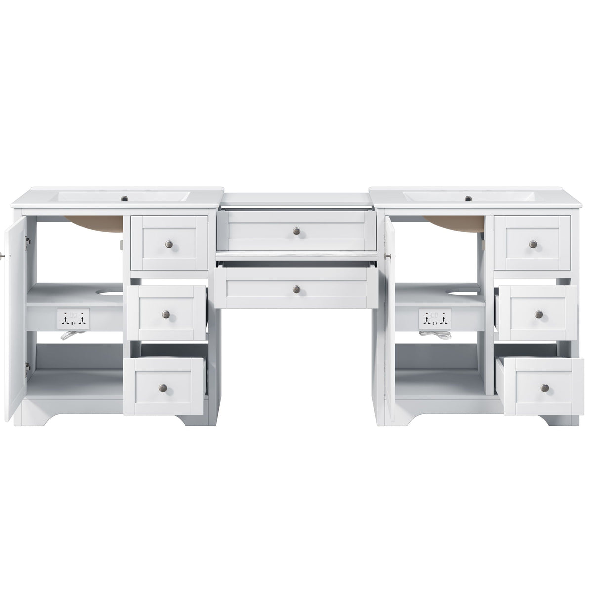 Double Sink Bathroom Vanity With Countertop, 2 Ceramic Sinks, 6 Drawers
