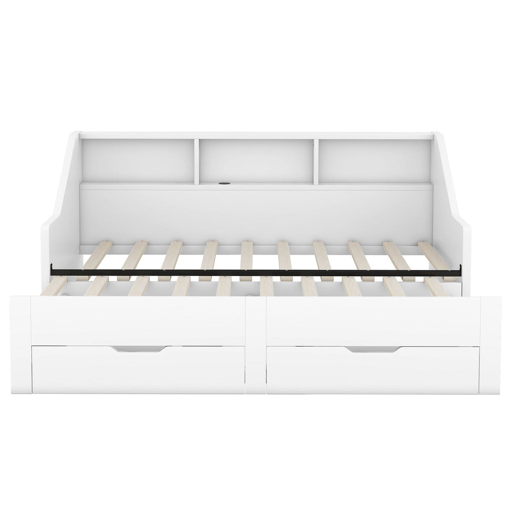 Daybed Frame With Storage Bookcases, 2 Drawers, Charging Station