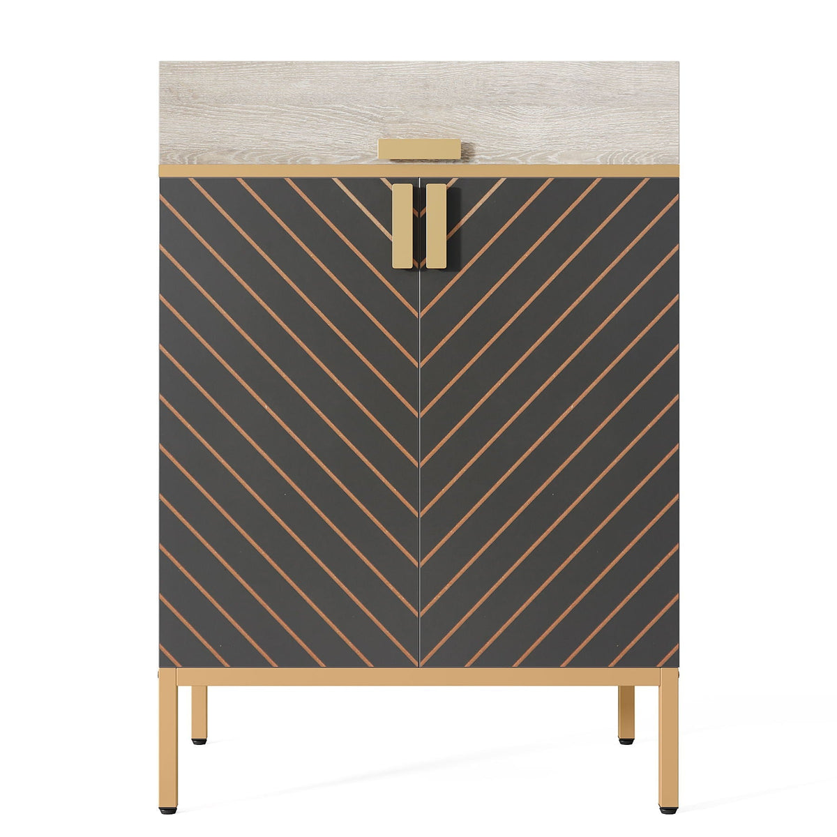 4 Tier Entryway Shoe Cabinet With Doors - Gray / Gold