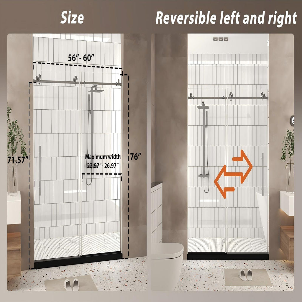 Frameless Shower Door, Smooth Sliding Tracks