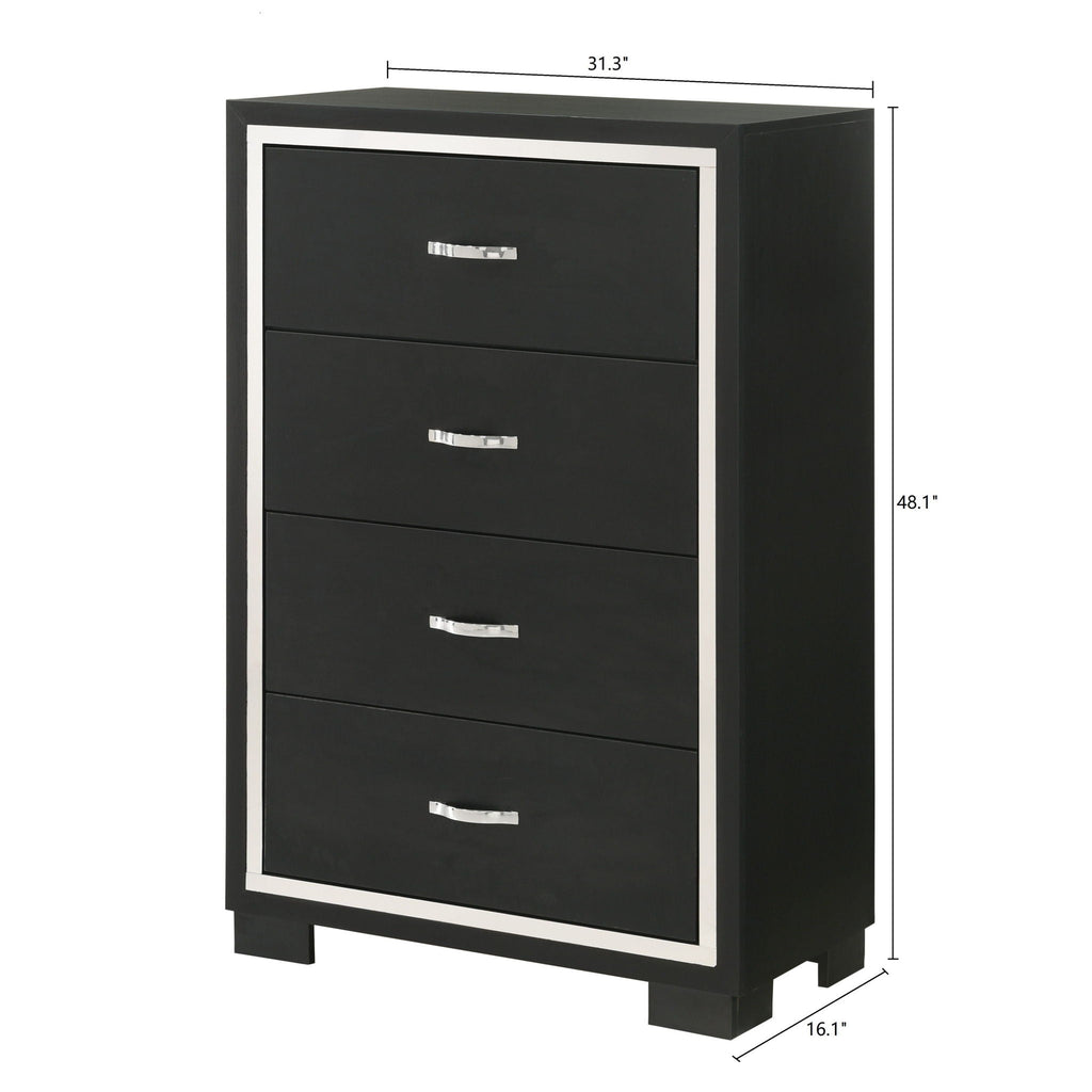 4 Drawer Bedroom Chest With Handles Furniture - Black