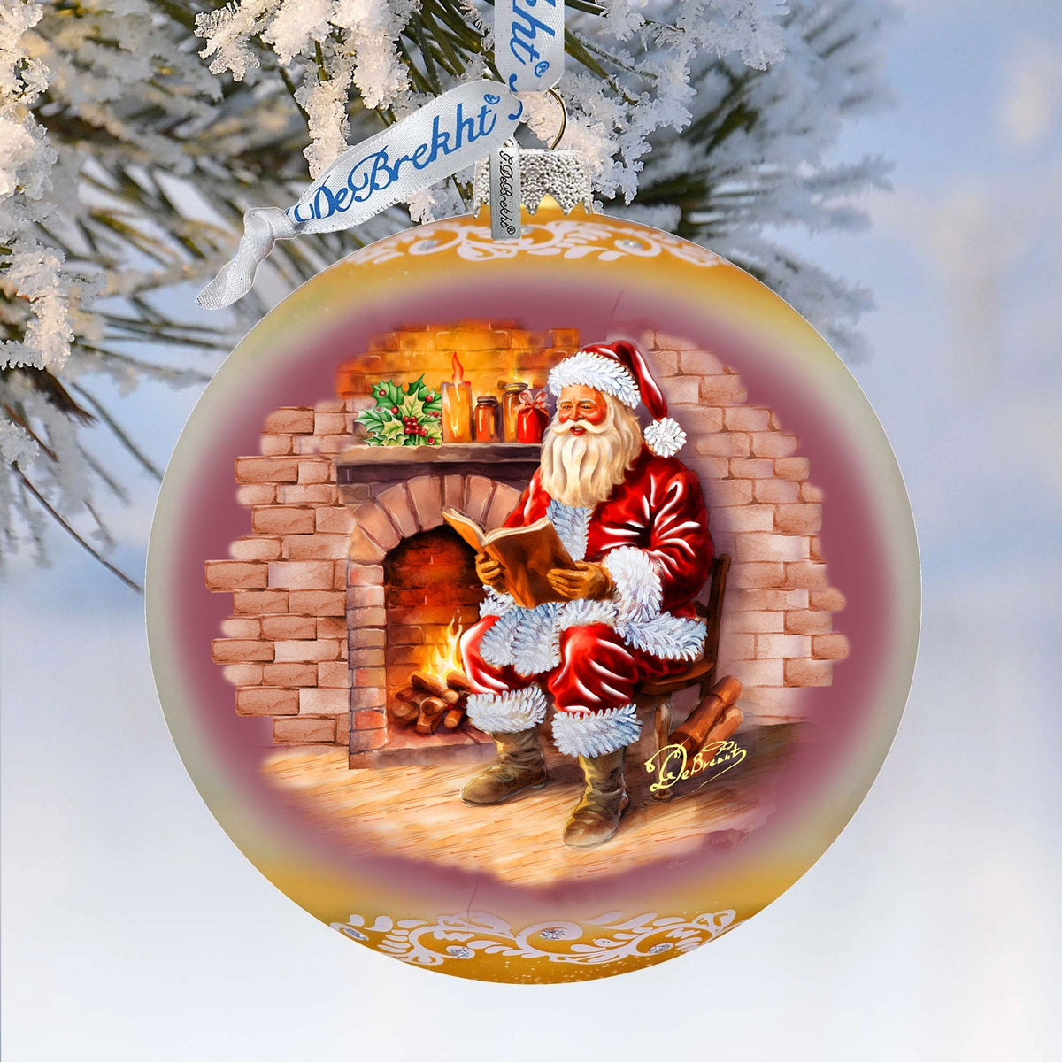 Chimney Side Storytime Lg Glass Ornament by G.Debrekht - Christmas Santa Snowman Decor - 73958