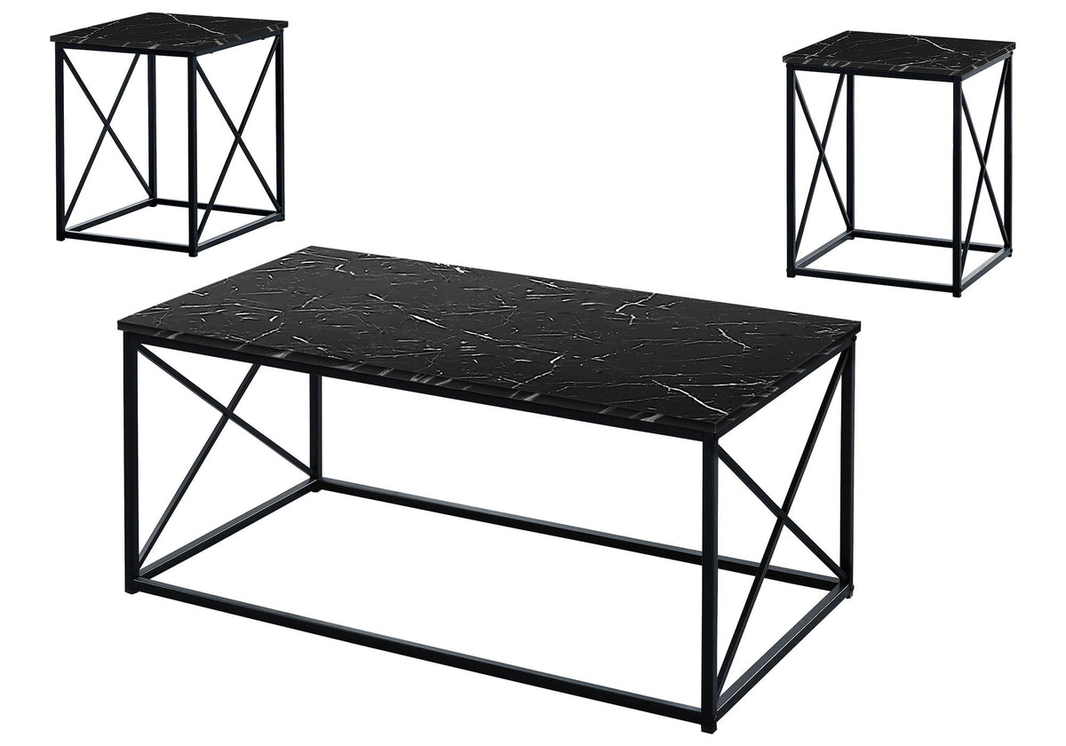 3-Piece Contemporary Living Room Table Set with Marble Look Finish