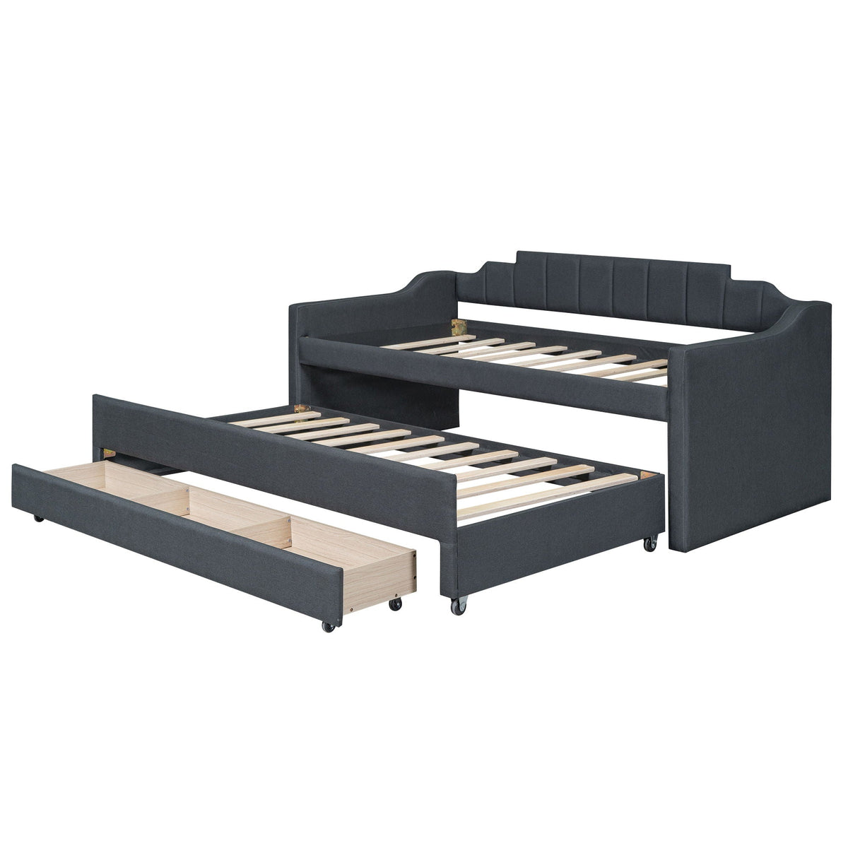 Upholstered Simple Design Daybed With Trundle And 3 Drawers