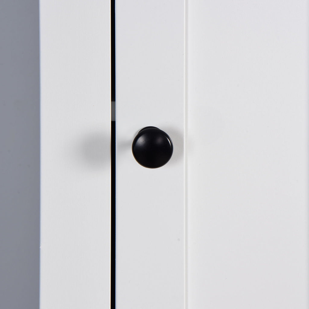 Wooden Bathroom Floor Storage Cabinet With 2 Doors And 6 Shelves - White