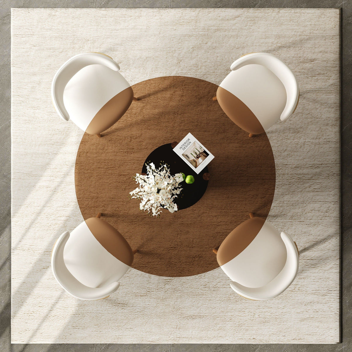 Round Glass Dining Table With Stainless Steel Legs And Chairs