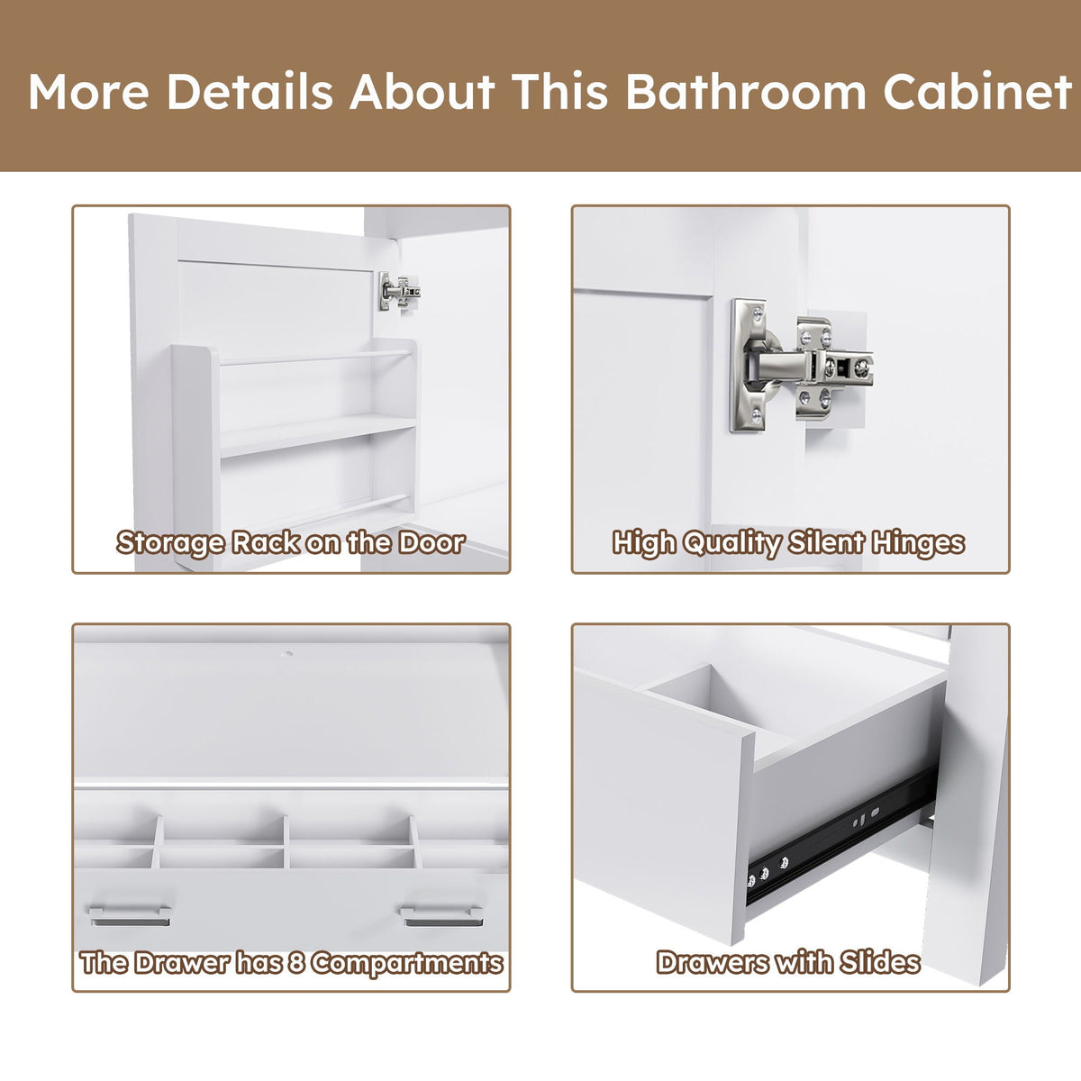 42" Bathroom Vanity Base With Doors And Drawer - White