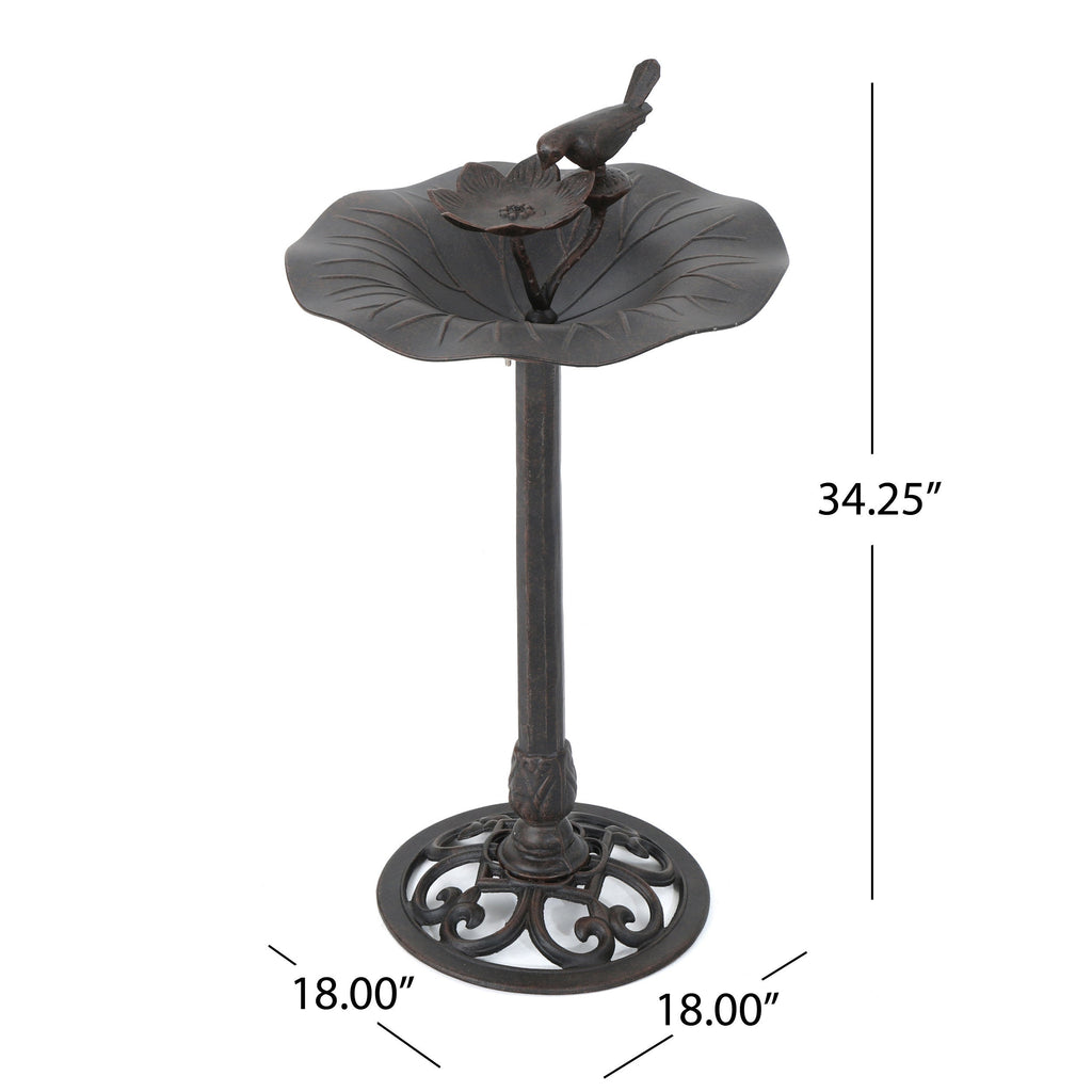 Lancaster Outdoor Aluminum and Iron Top Bird Bath with Iron Base, Bronze
