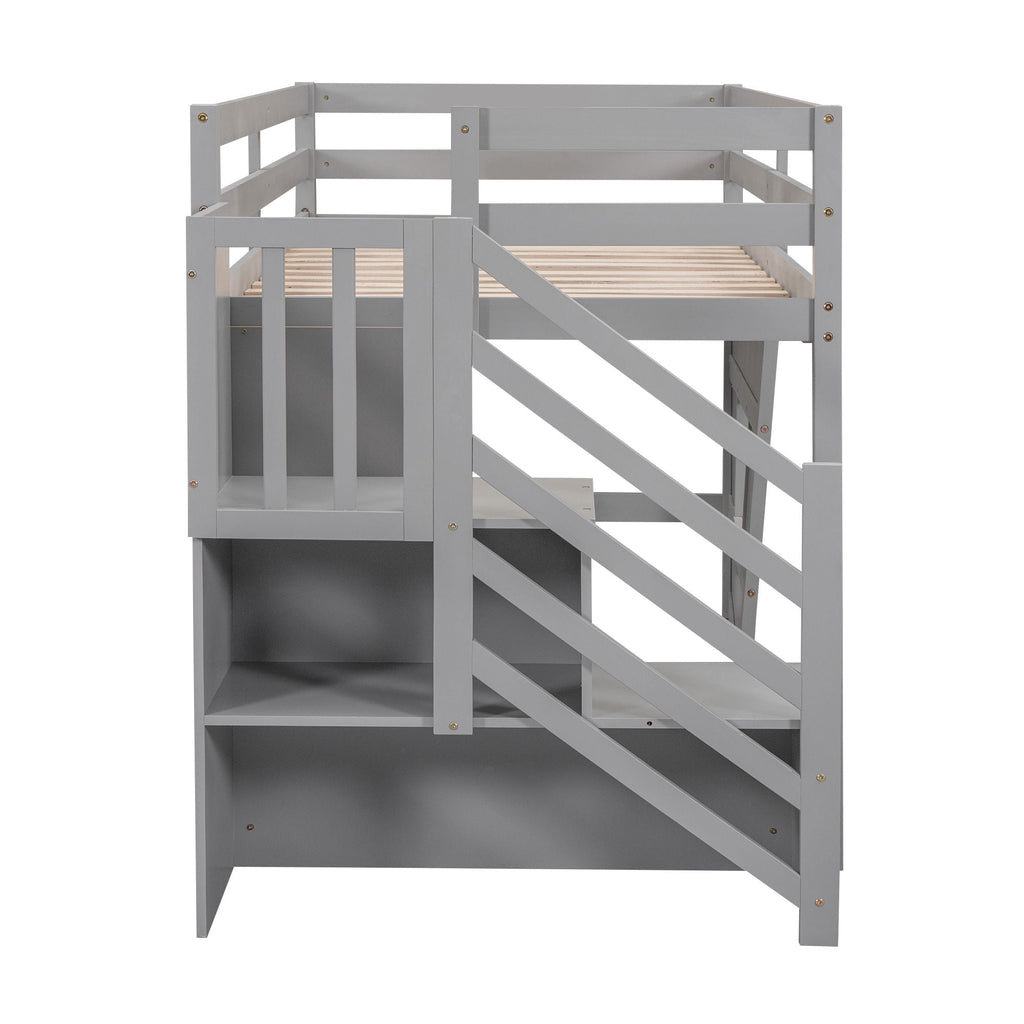 Loft Bed With Storage Staircase, Window & LED Light