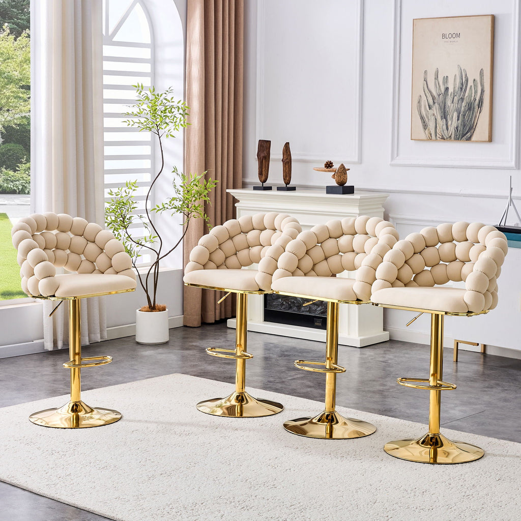 Puffy Bubble Chair, Ball Chain (Set of 2) - Beige / Gold
