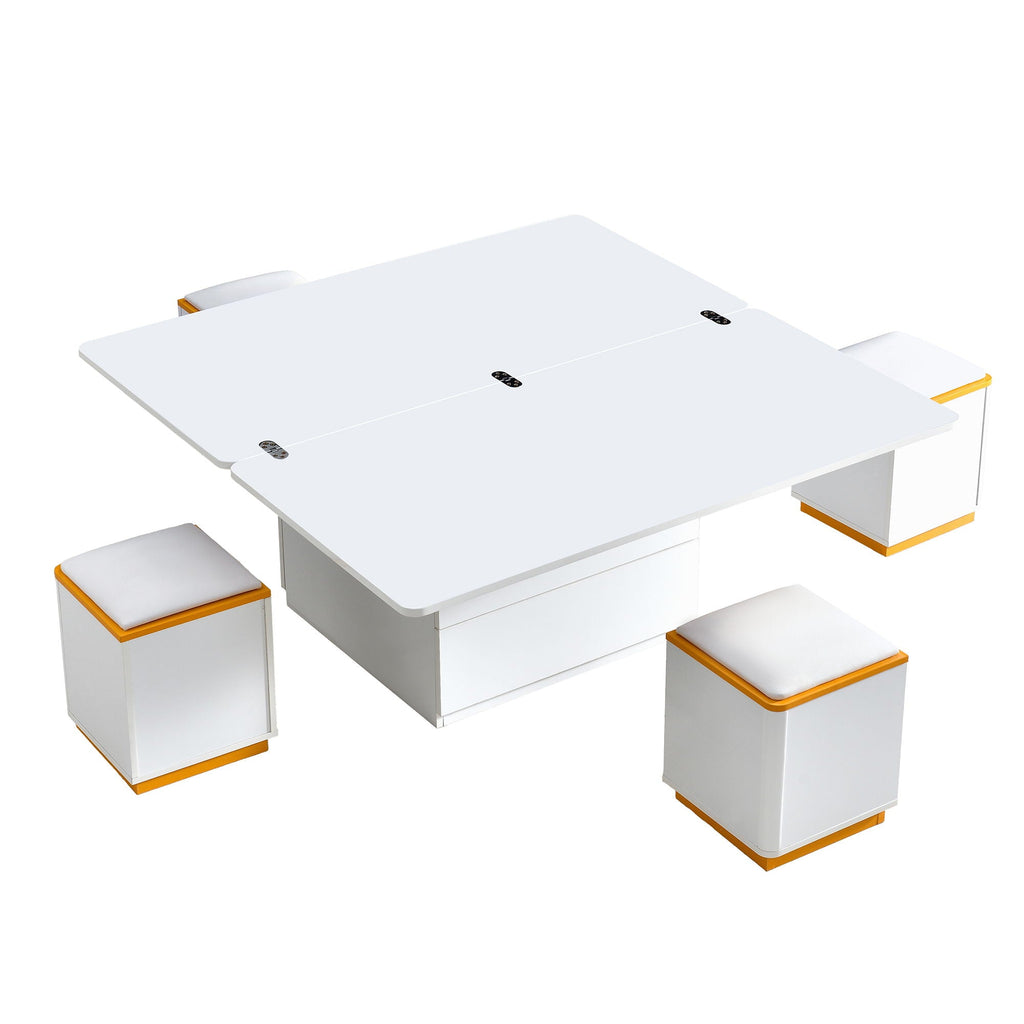 Lift Top Coffee Table With 4 Storage Stools