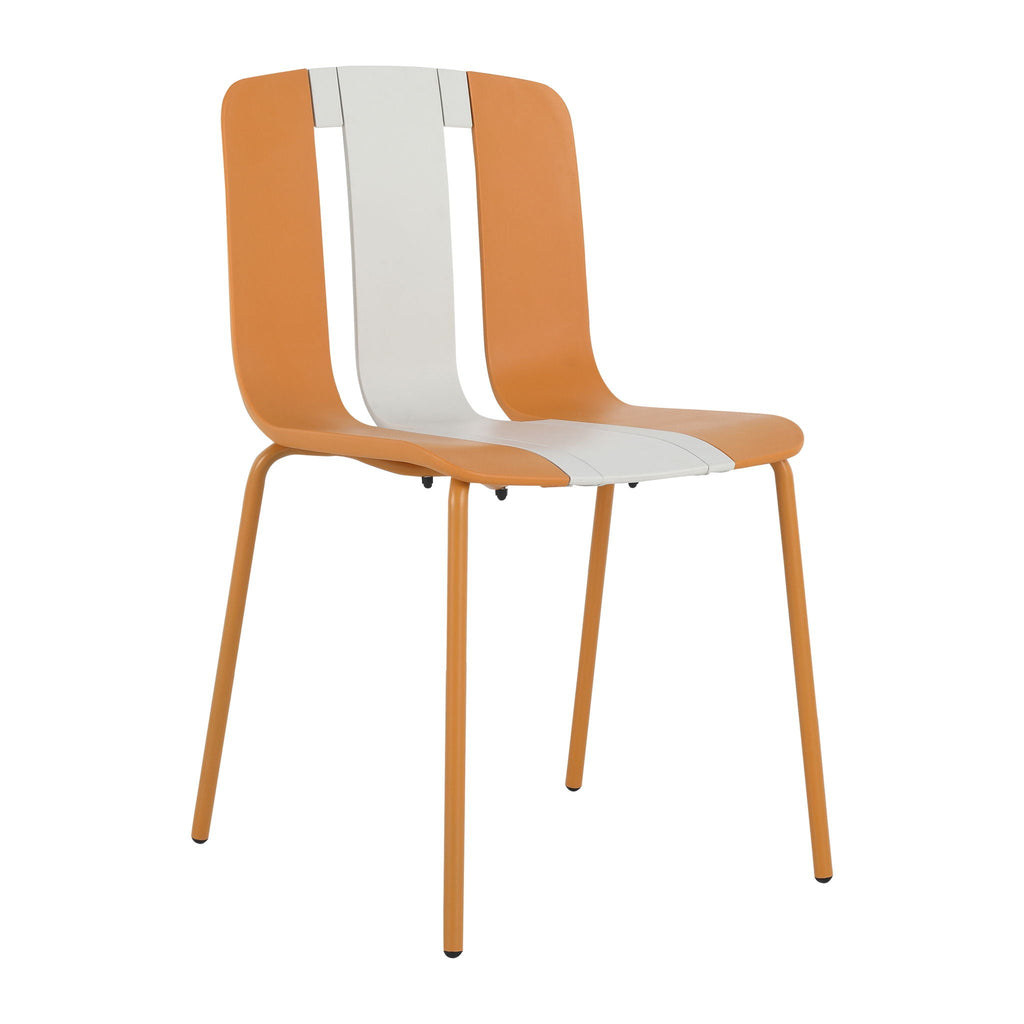 4 Piece Set Of Modern Striped Color- Blocking Single Chairs With Long Table
