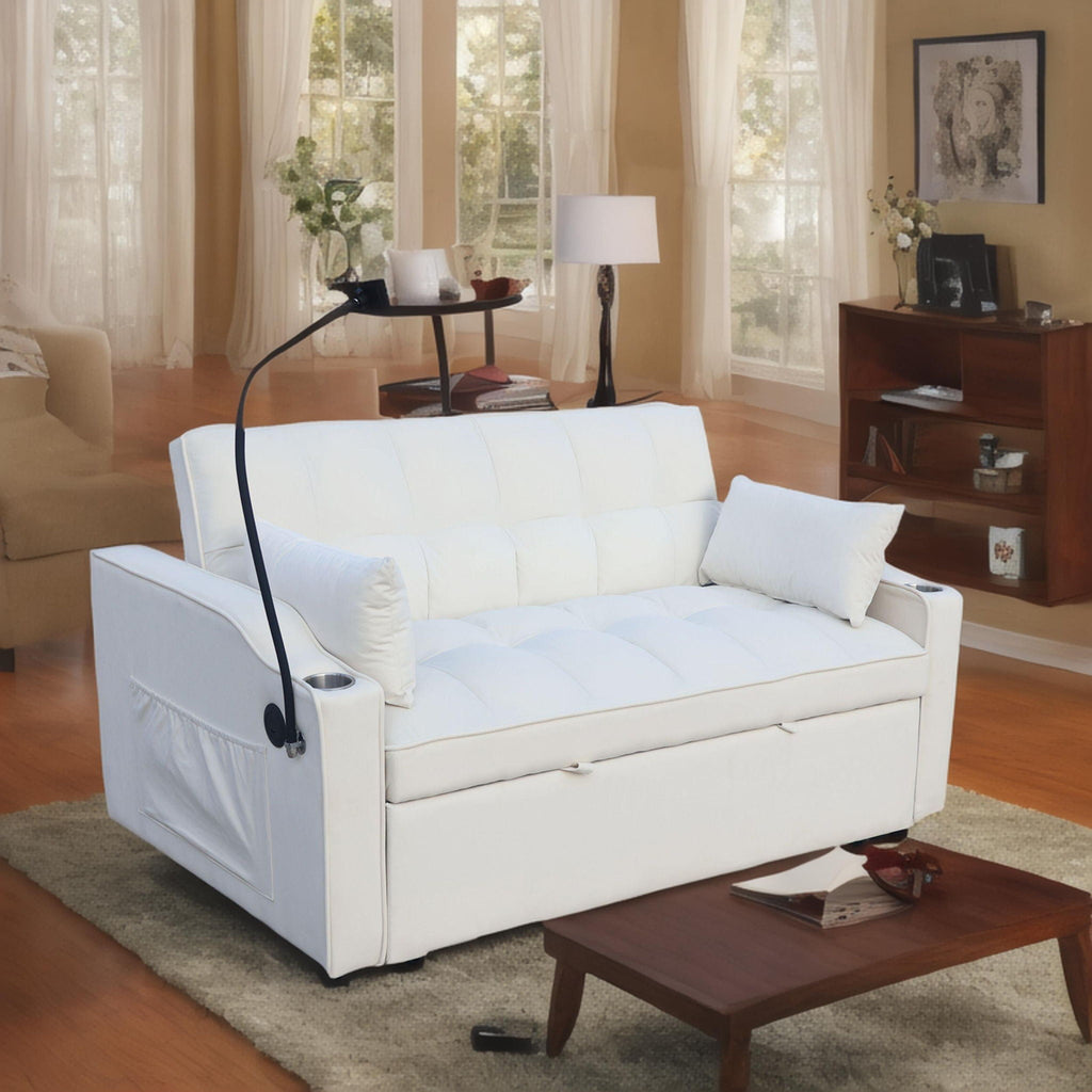 Modern Loveseat Futon Sofa With Pullout Bed, Adjustable Reclining Backrest, Toss Pillows