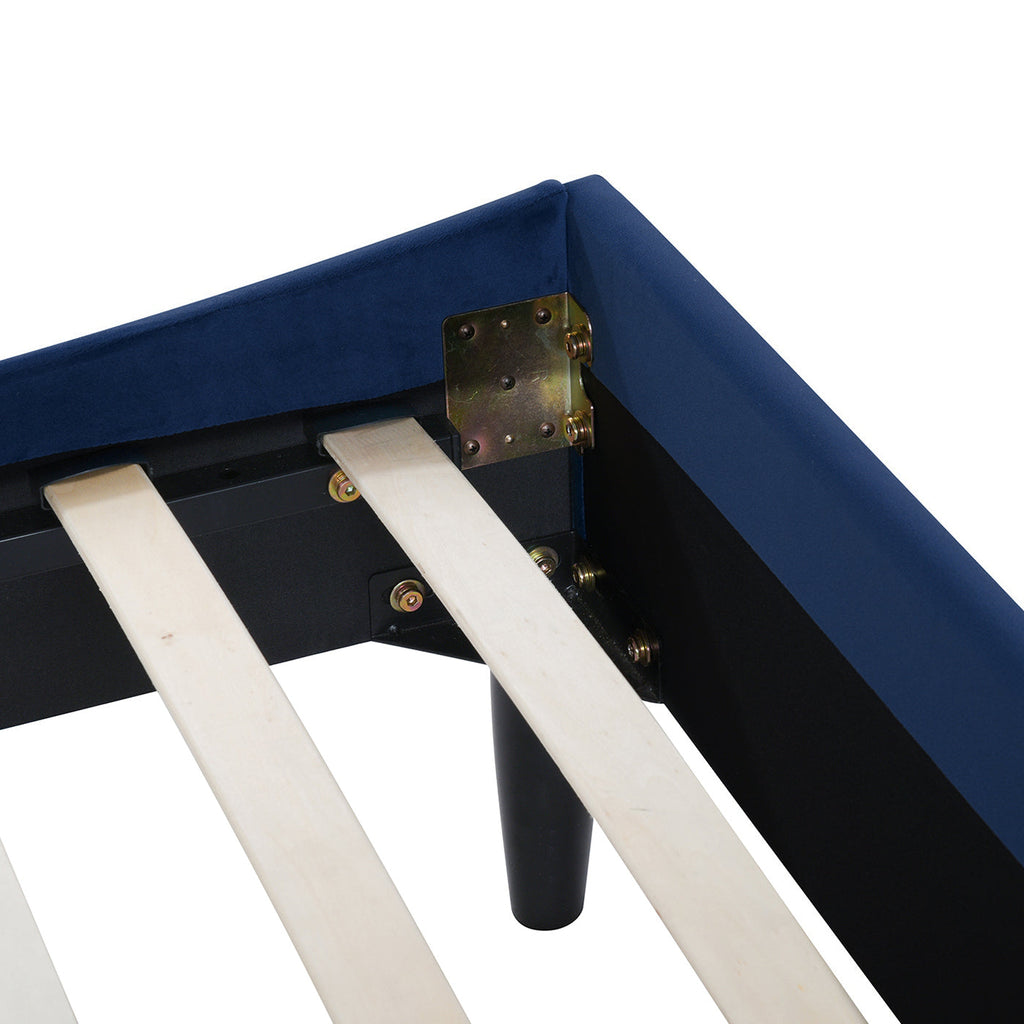Aspen Vertical Tufted Headboard Platform Bed Set, Queen, Navy Blue Velvet