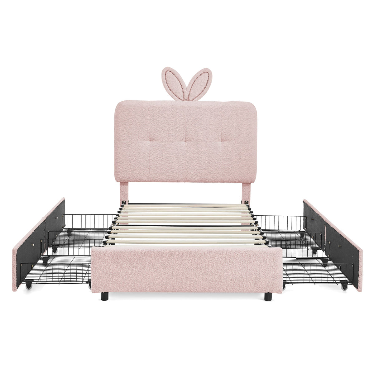 Twin Size Kids Upholstered Bed with Oversized Rabbit Ear Headboard