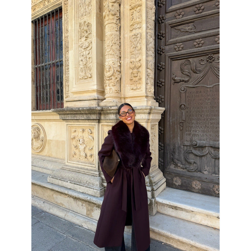 Womens Instagram-hit Wool Coat With A Chic Fur-trimmed Collar