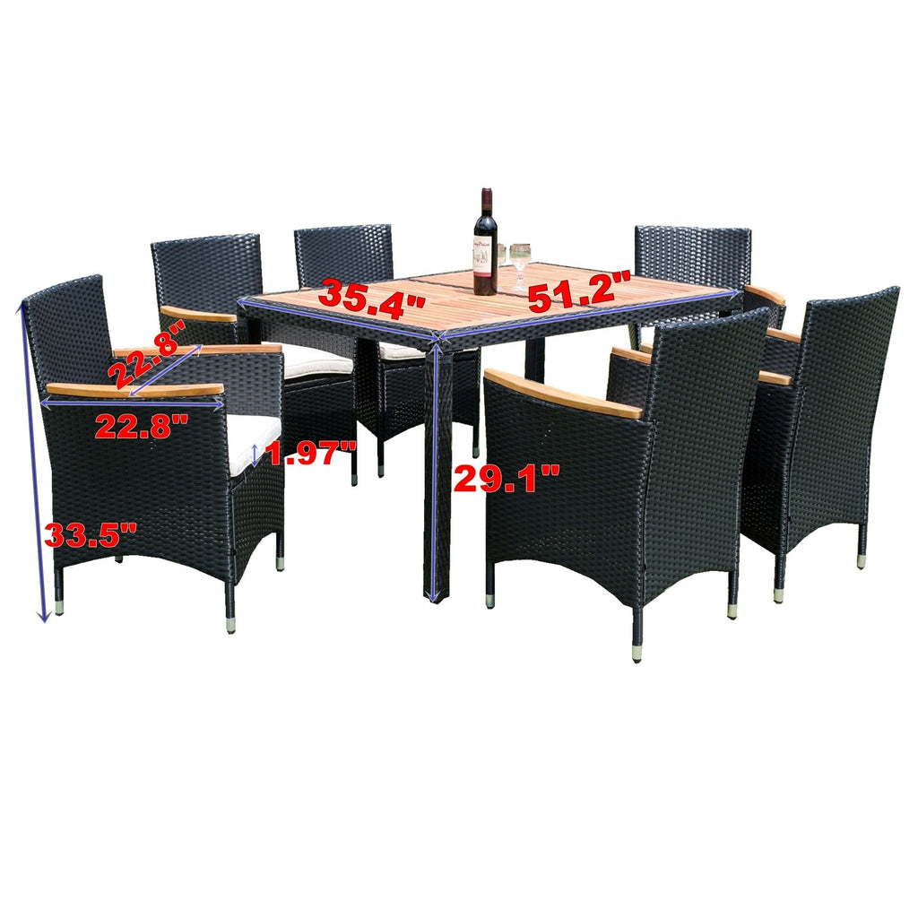 Outdoor Patio Wicker Dining Set With Acacia Wood Top
