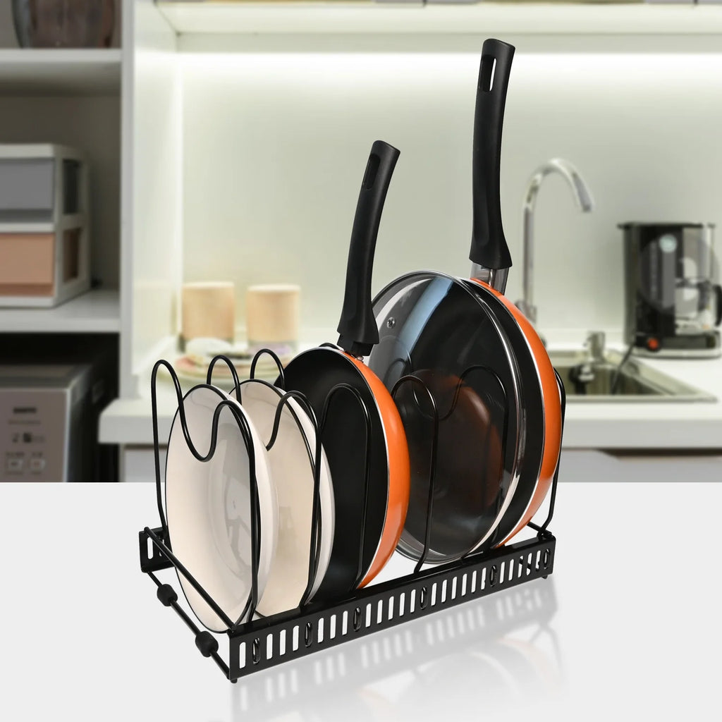 Expandable Pots and Pans Lid Organizer Rack, Cabinet Organizer with 10 Adjustable Compartment