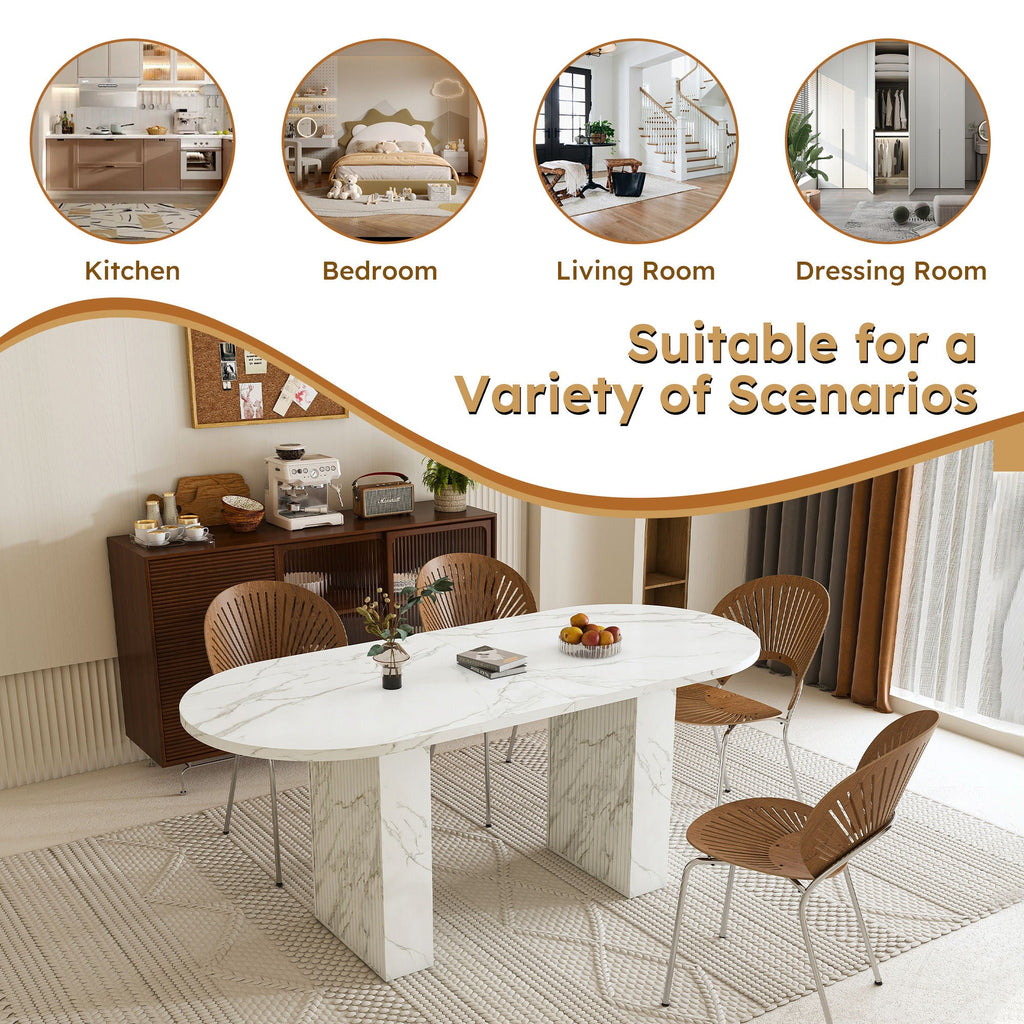 Oval Dining Table With Wood Strip Base