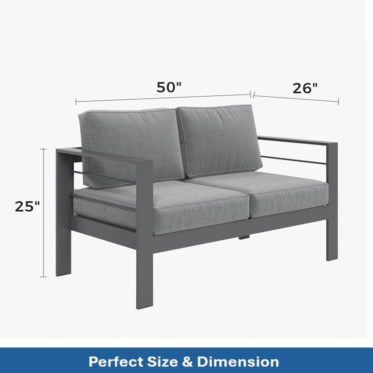 All Weather Patio Loveseat With Thick Cushions - Gray / Gray
