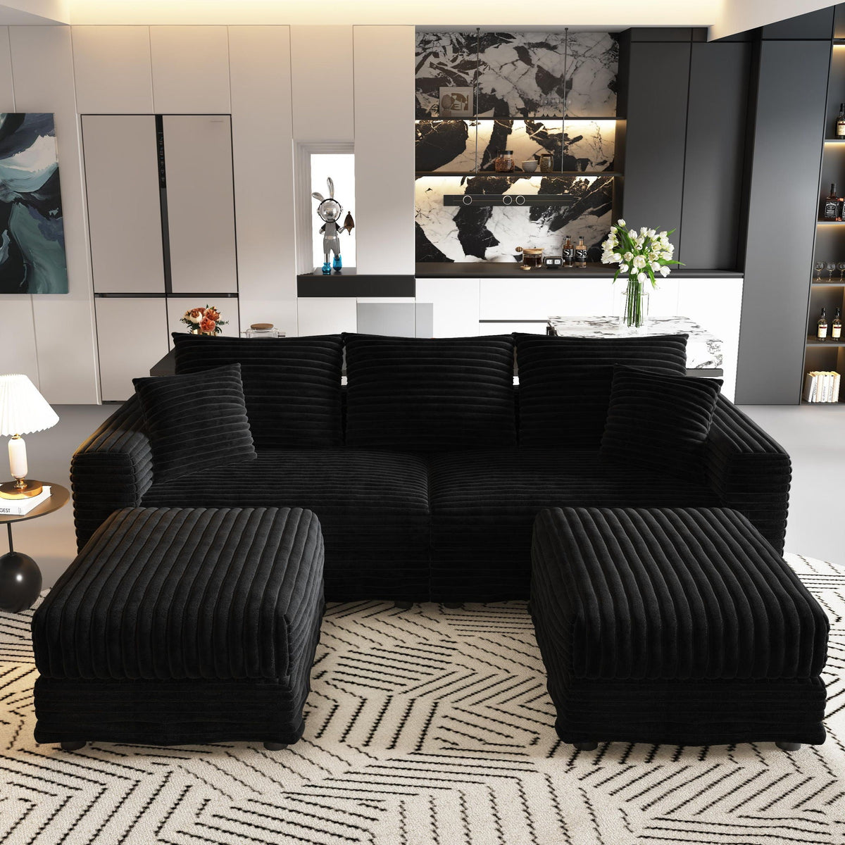 Convertible Deep Seat Sofa With Soft Pillows And Ottomans