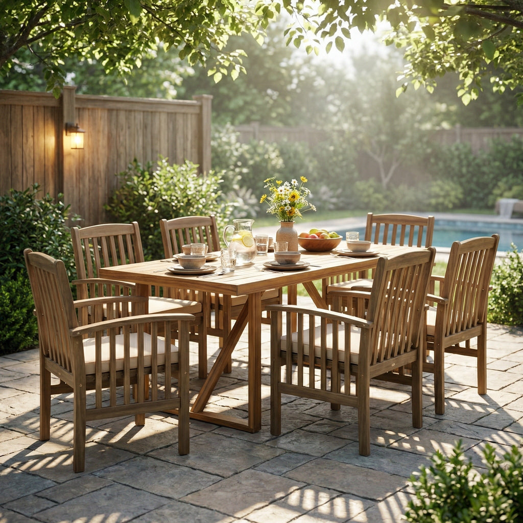 7 Pieces Acacia Wood Outdoor Dining Set