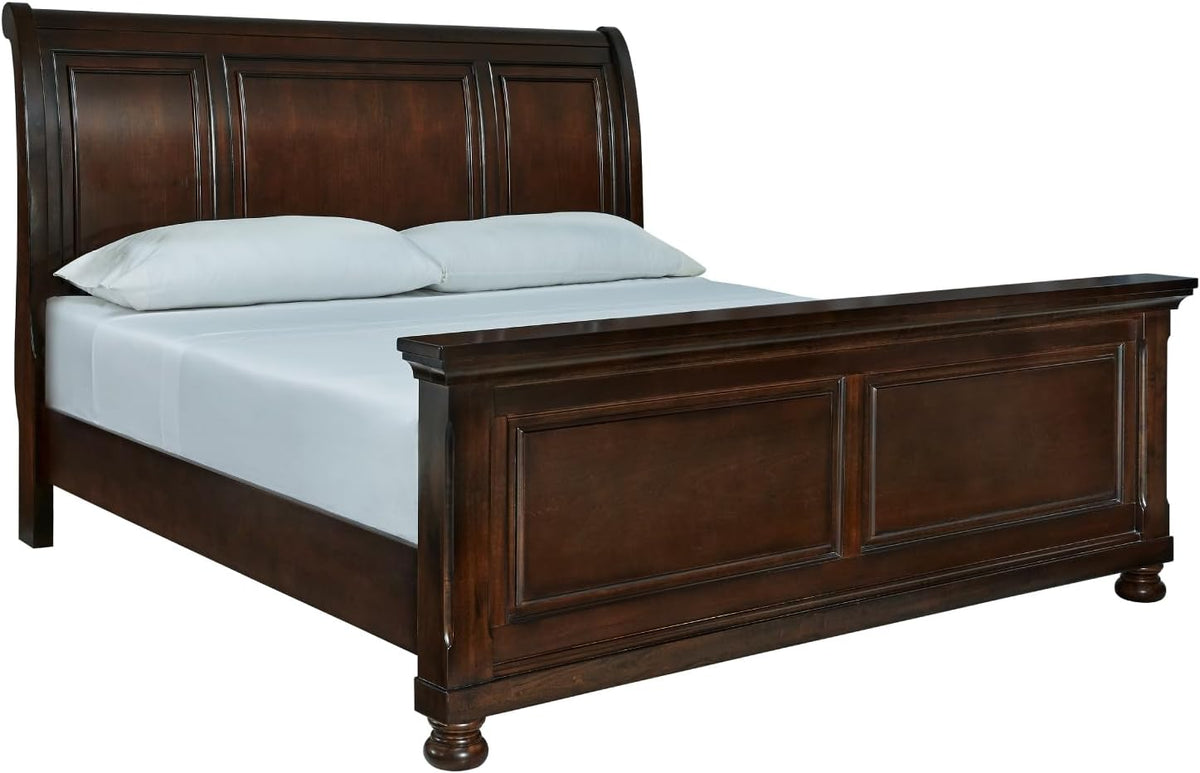 Signature Design by Ashley Porter Traditional King Sleigh Bed with Bun Feet, Foundation or Box Spring Needed, Dark Brown
