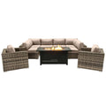 9 Piece Outdoor Sectional Set With Fire Pit Table And Cushions - Beige