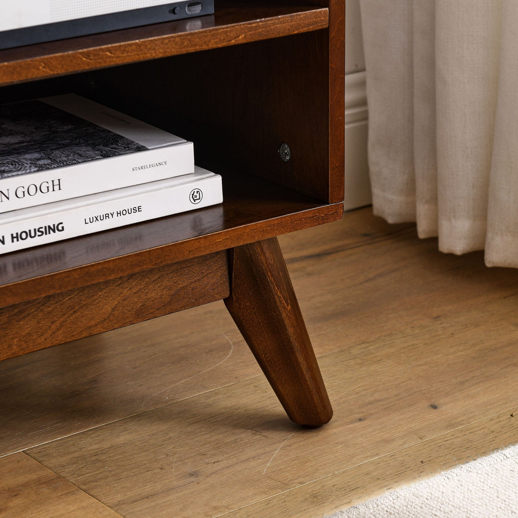 59 Inch Mid Century Modern Rattan TV Stand for 65 Inch TV