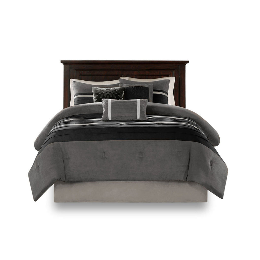 7 Piece Faux Suede Comforter Set Black California King