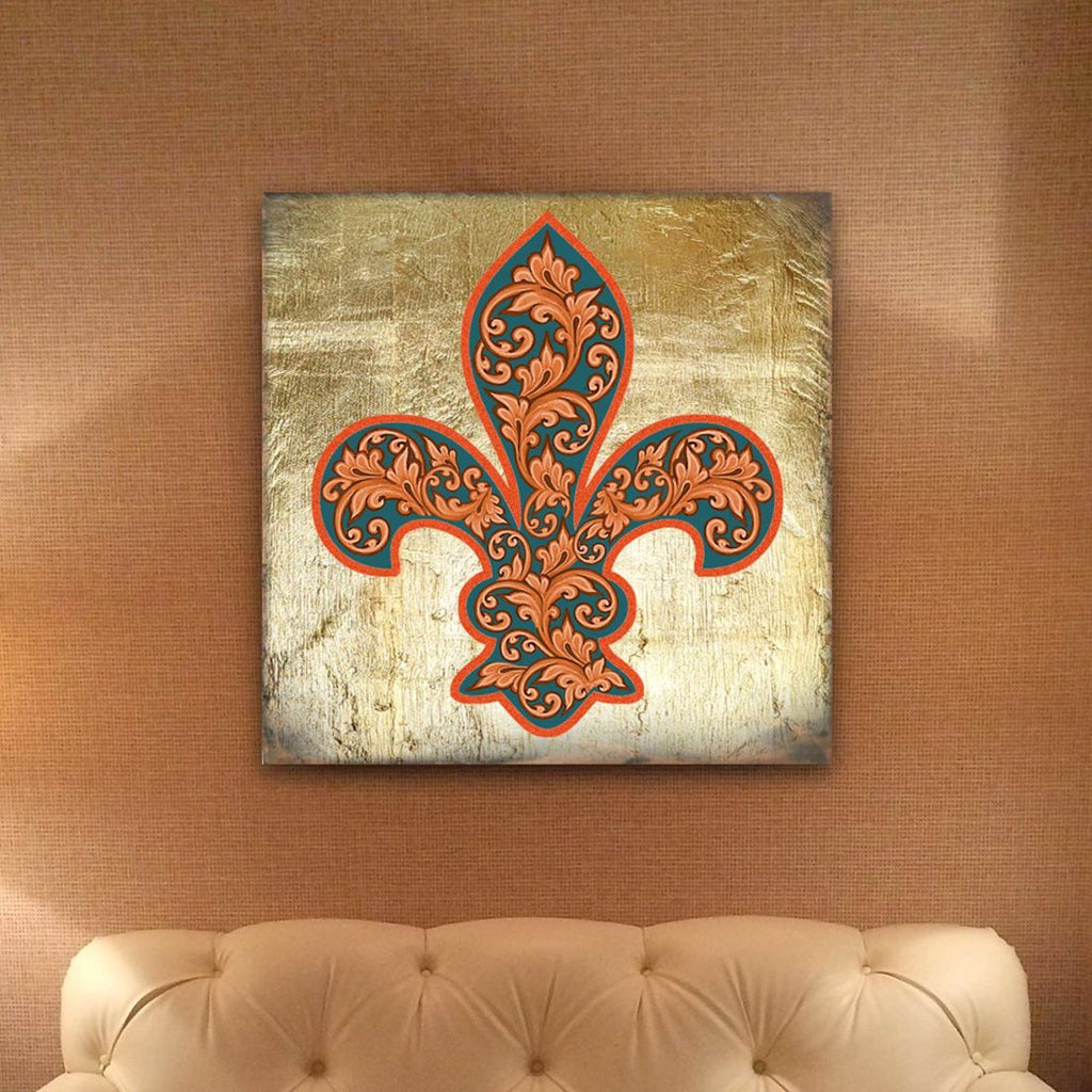 Cross Fleur-de-lis Wooden Gold Plated Wall Art by Museum Icon - Celtic Decor - 850442-09
