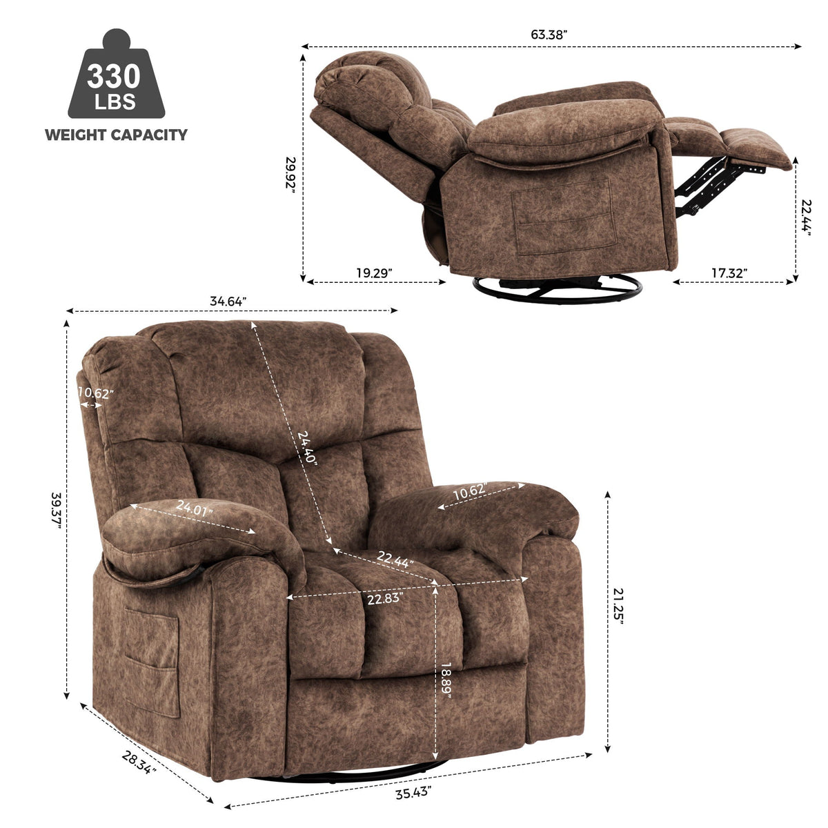 Swivel And Rocking Recliner Chair With Massage And Heating