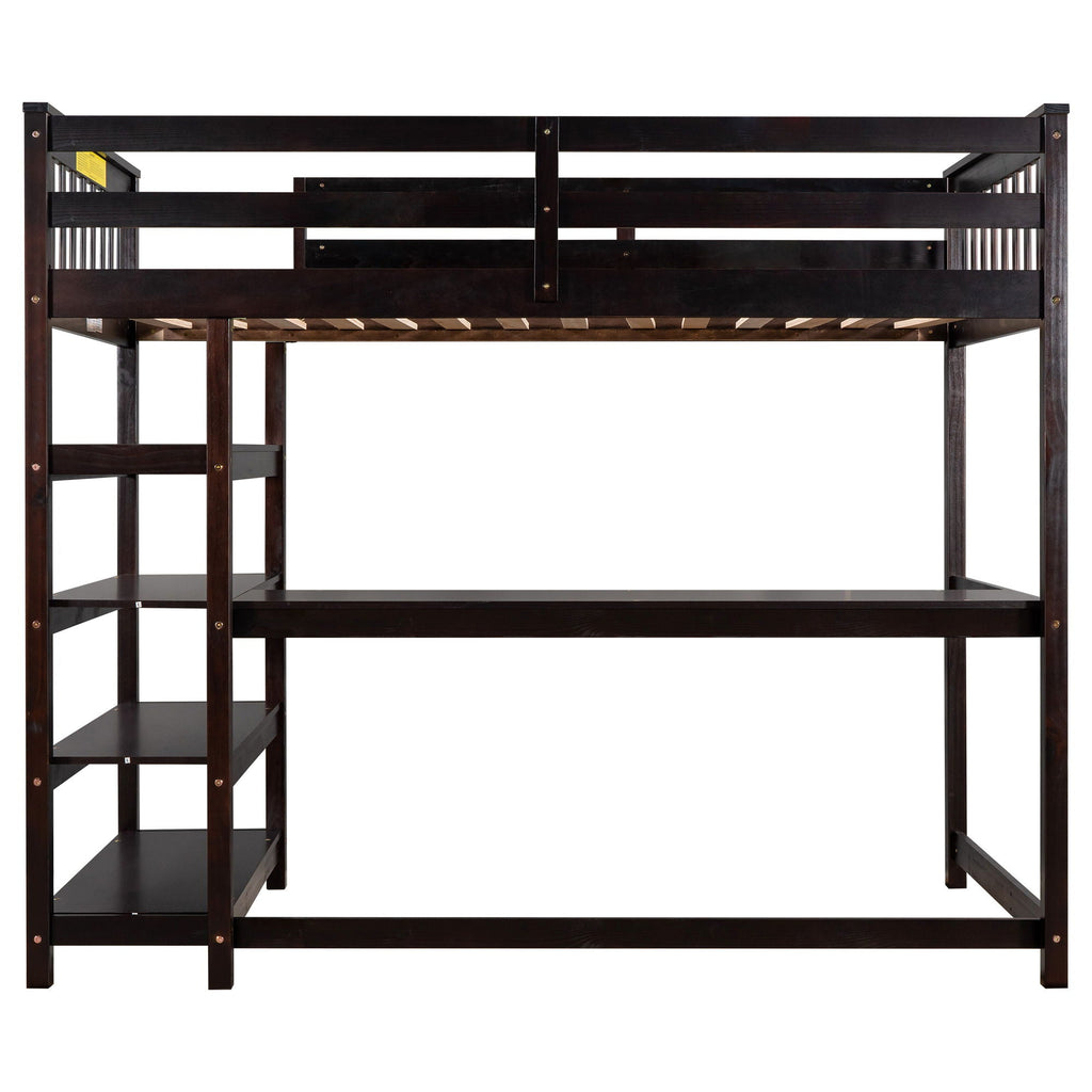 Loft Bed With Storage Shelves And Under Bed Desk