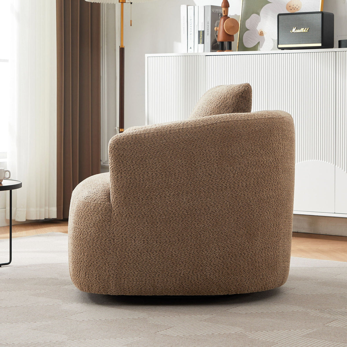 360° Swivel Barrel Sofa Chair With Throw Pillow, Upholstered Accent Chair