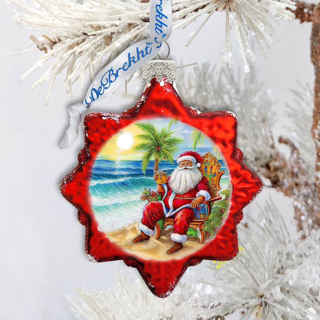 Glass Christmas Ornaments - Sunset with Santa Keepsake Glass Ornaments by G. Debrekht - Christmas Decor - 777414