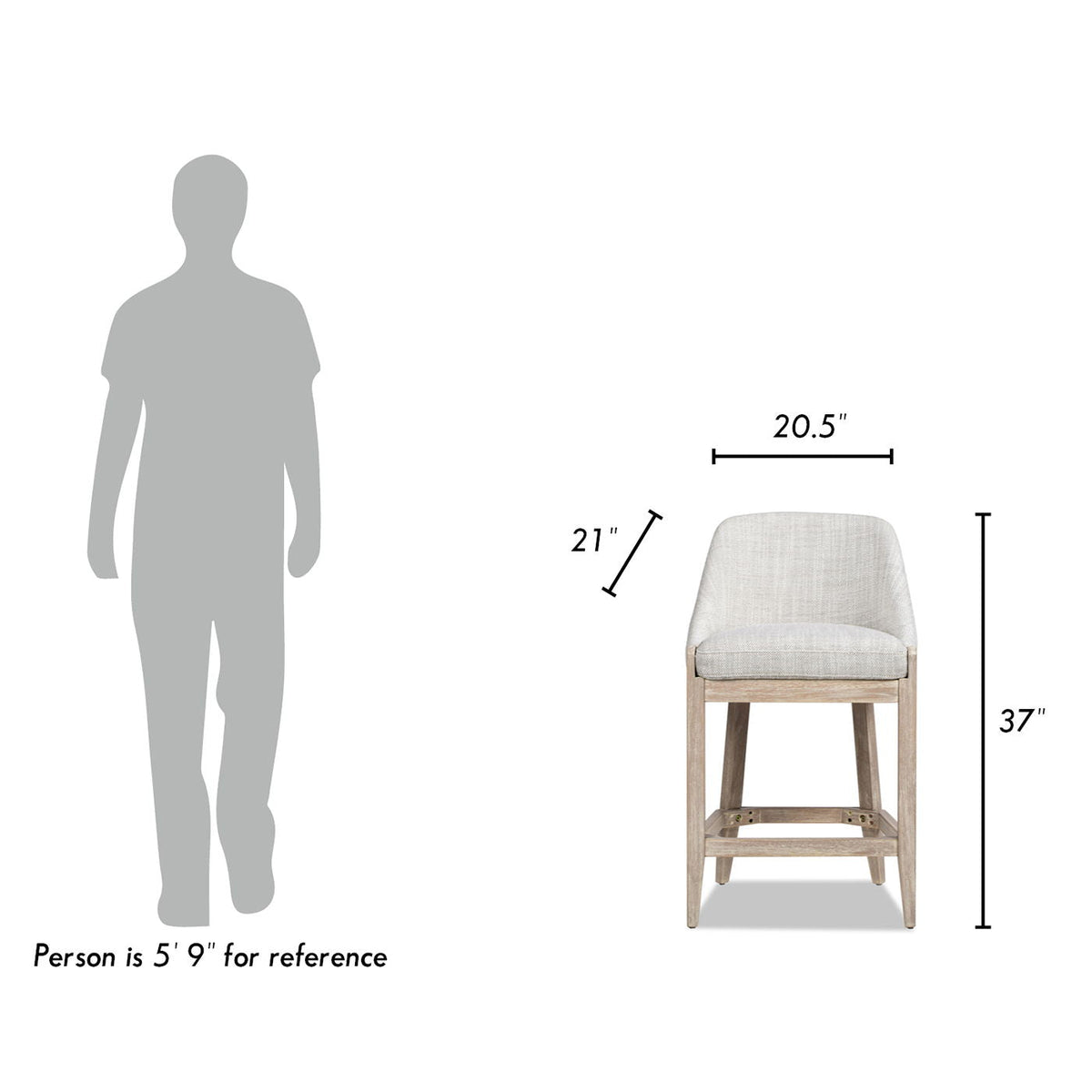 Newport - Coastal Curved Back Upholstered Counter Stool - Two Tone Neutral Gray