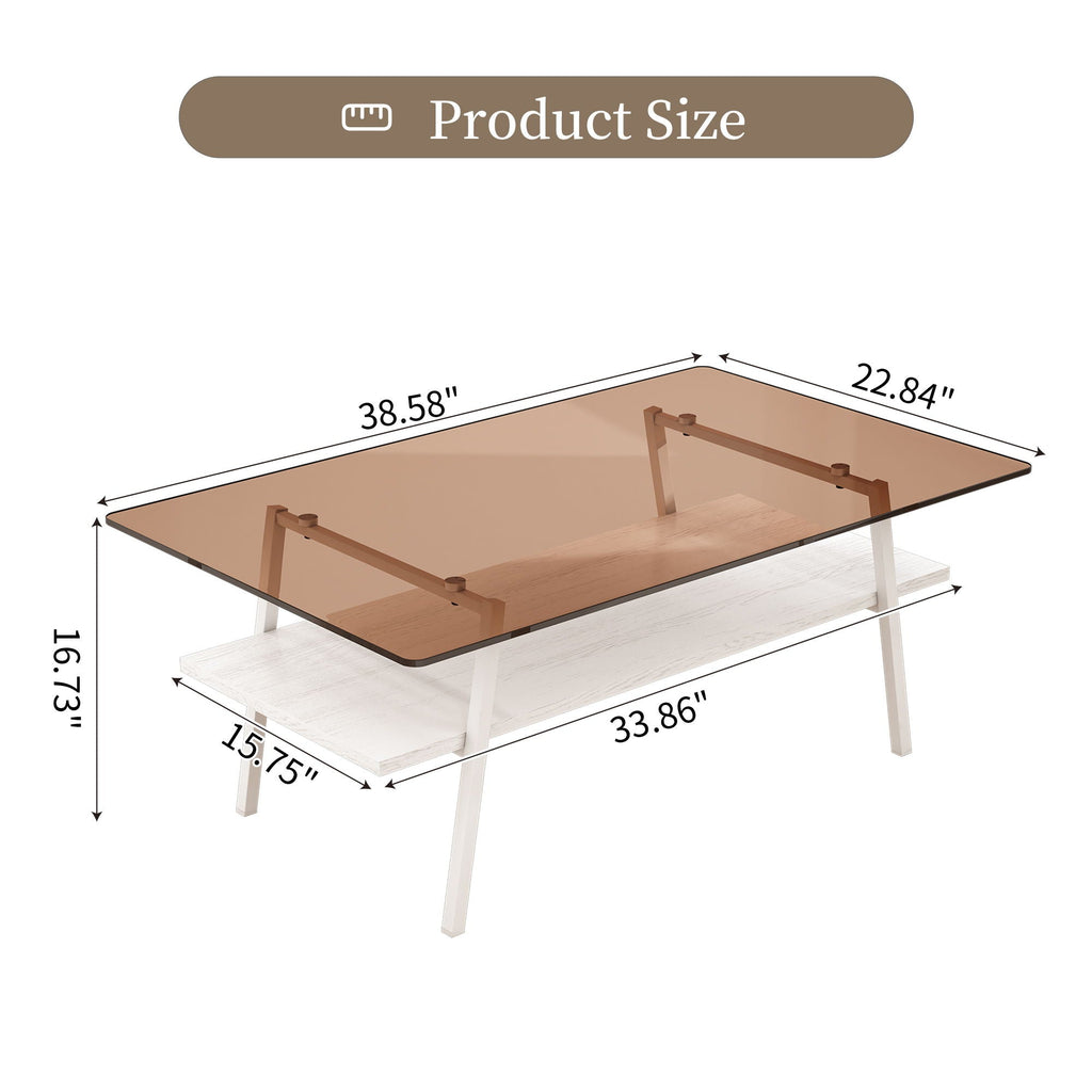 Rectangle Coffee Table, Tempered Glass Tabletop Modern Table For Living Room
